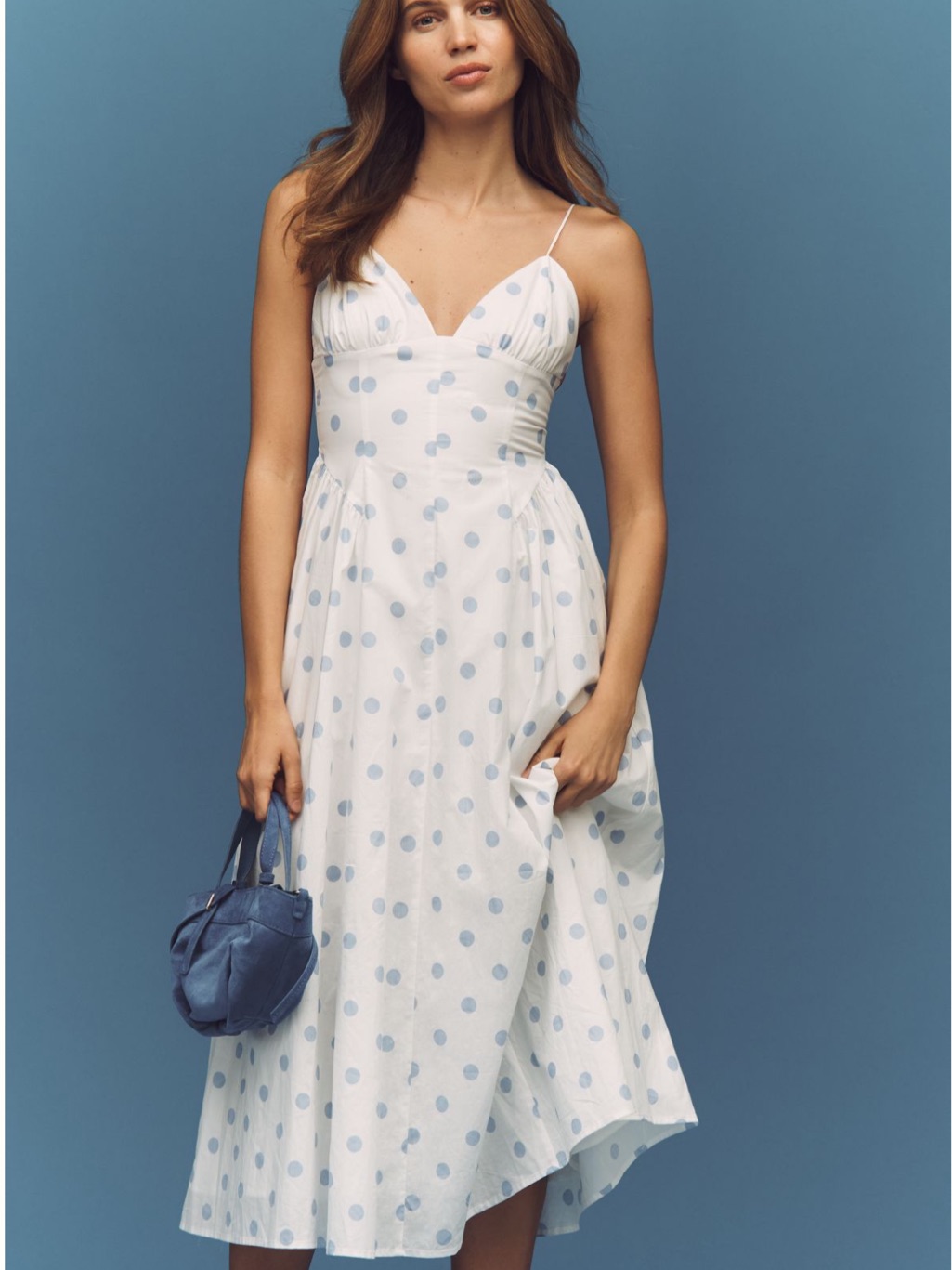 Nia Sydney V-Neck A-Line Cotton Midi Dress